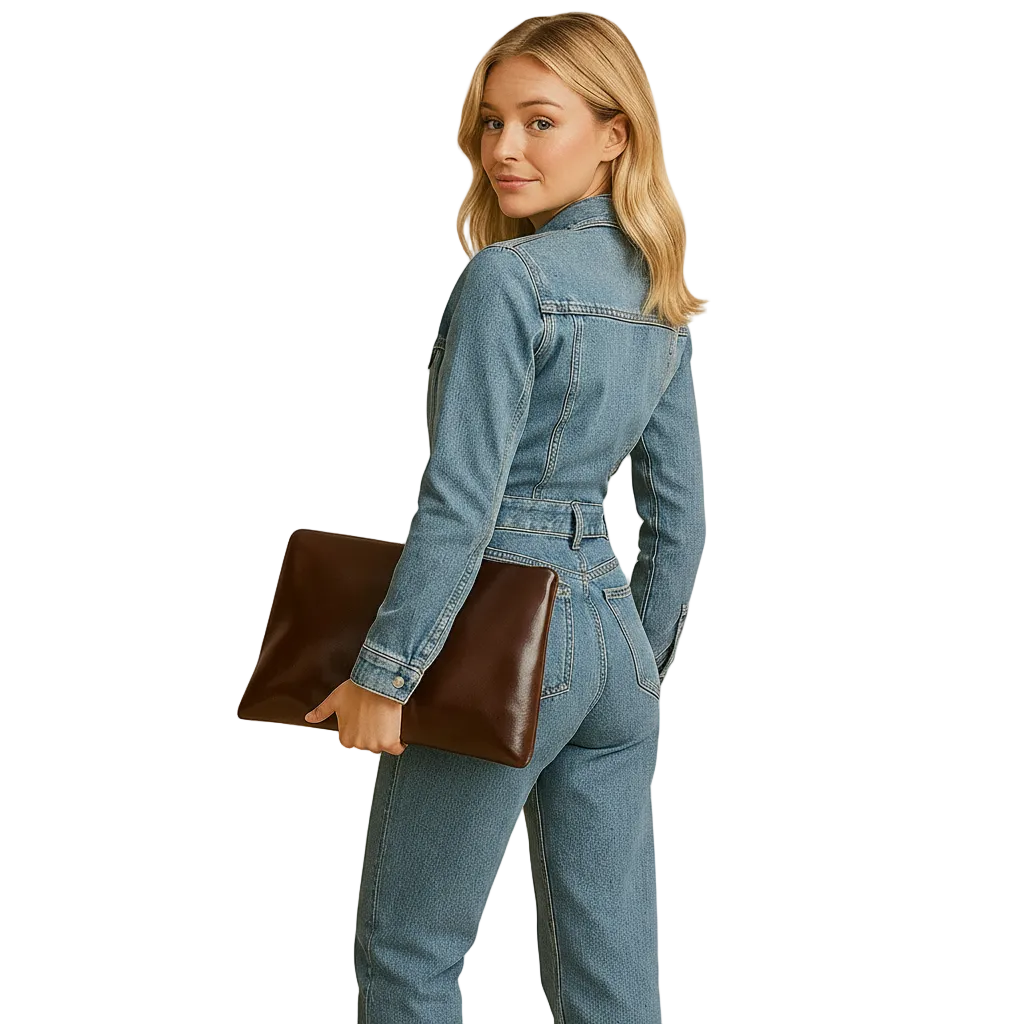 Women’s Blue Long-Sleeve Denim Jumpsuit – Straight-Leg Casual One-Piece