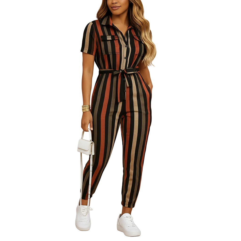Women’s Structured Button-Front Jumpsuit – Tailored Elegant One-Piece Outfit