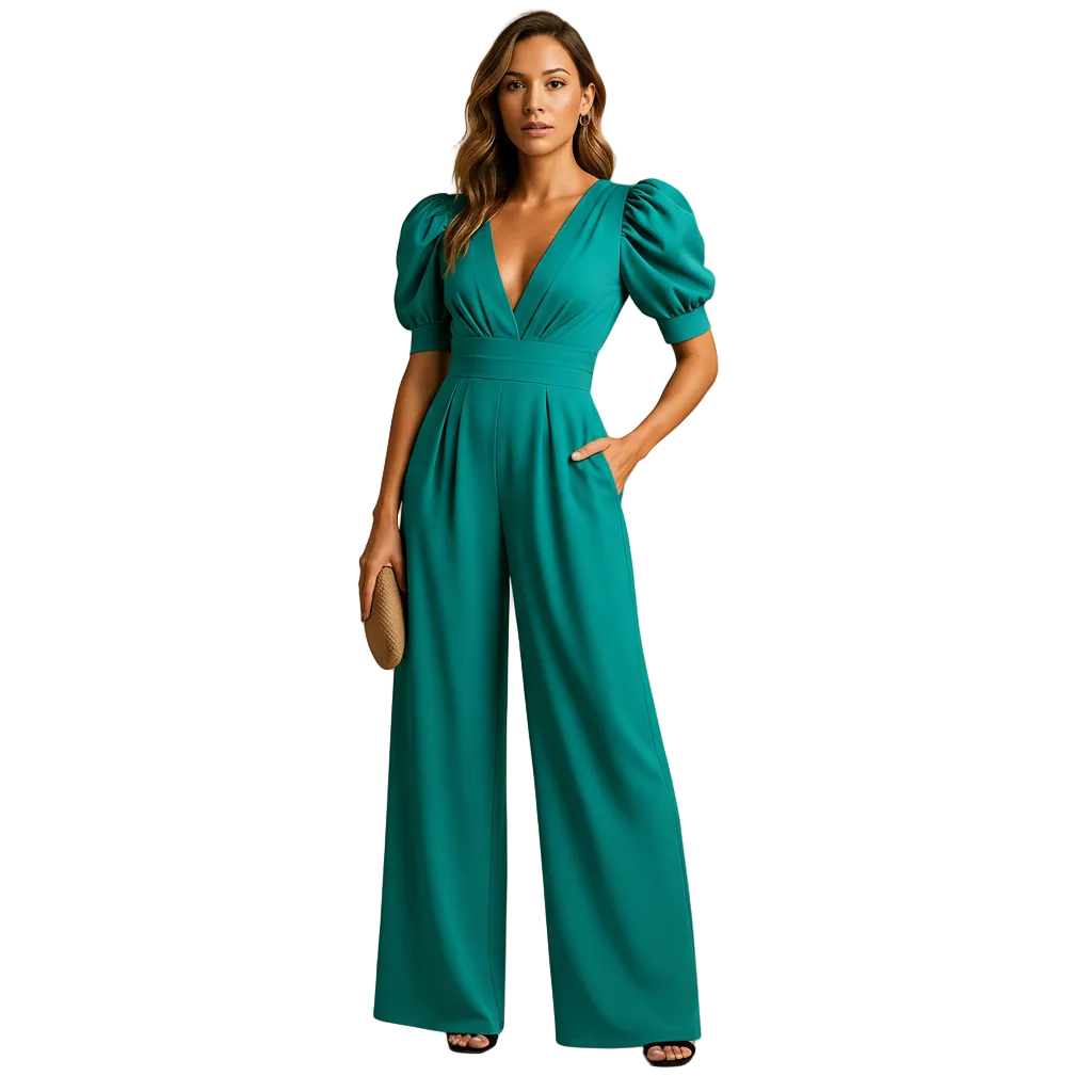 Women’s Formal Tailored Jumpsuit – Long Flowing Elegant Evening Outfit