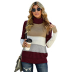 Women’s Turtleneck Sweater Hollow Stitching Knit Long Length Acrylic