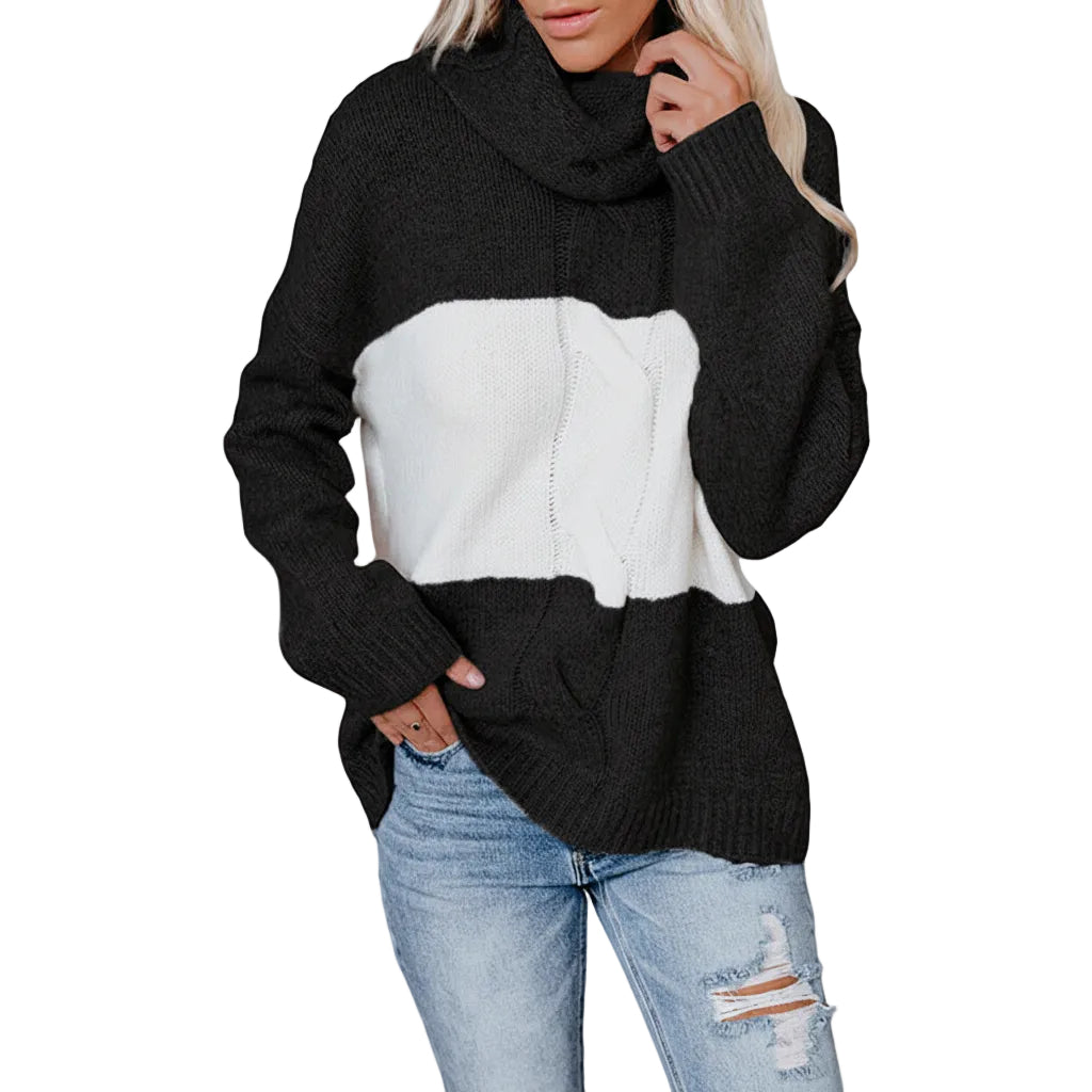 Women’s Turtleneck Sweater Hollow Stitching Knit Long Length Acrylic