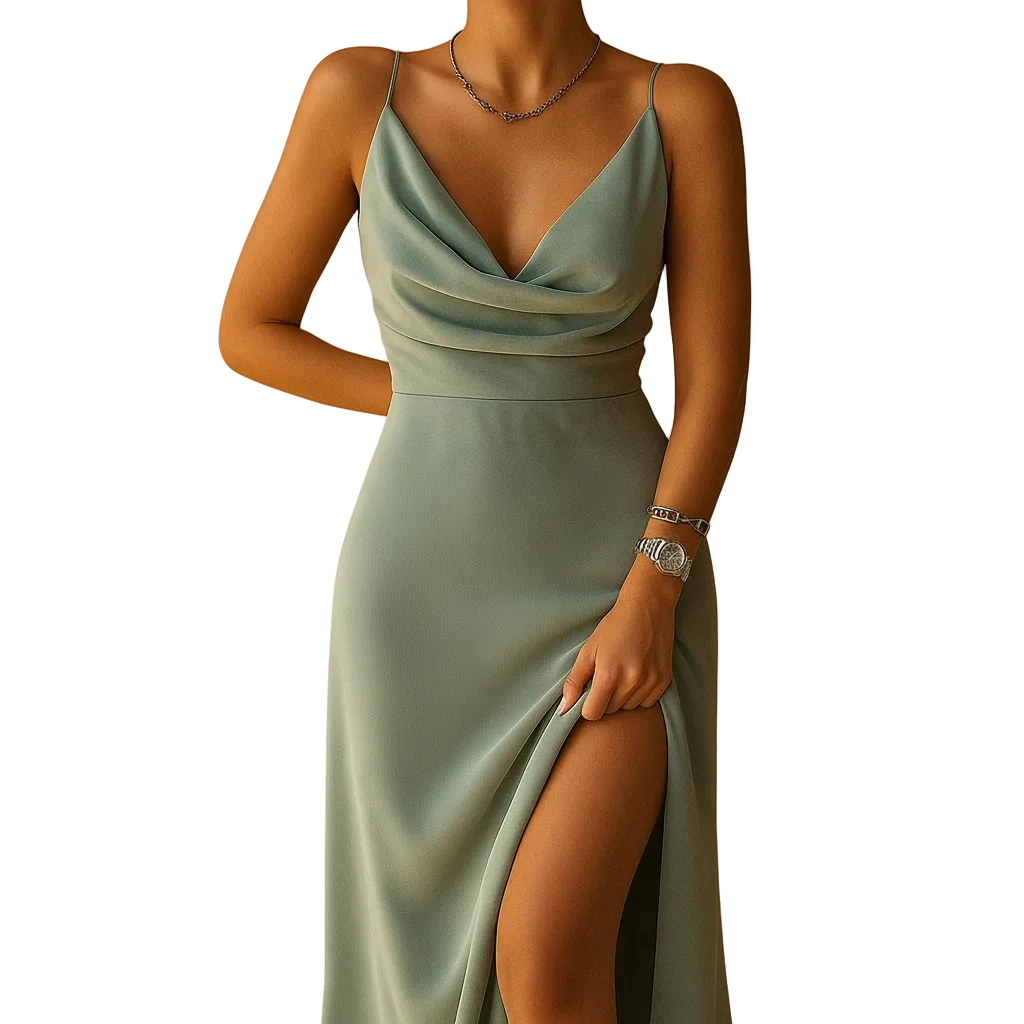Women’s V-Neck Elegant Maxi Dress – Flowing Ankle-Length Formal Gown