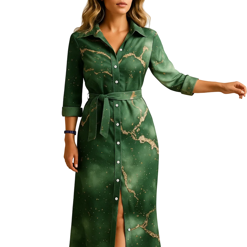Women’s V-Neck Midi Dress with Front Slit – Elegant Flowing Party & Evening Dress
