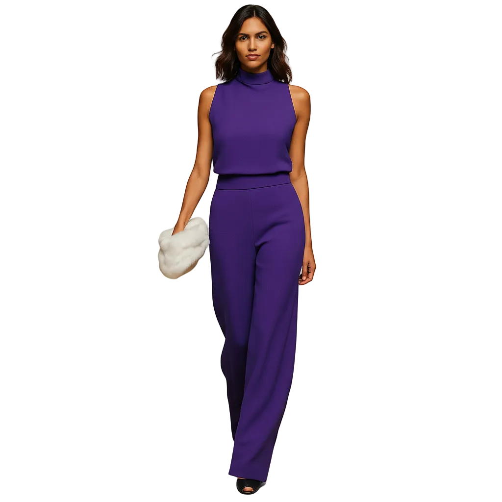 Women’s Halter-Neck Wide-Leg Jumpsuit with High Waist and Decorative Bow